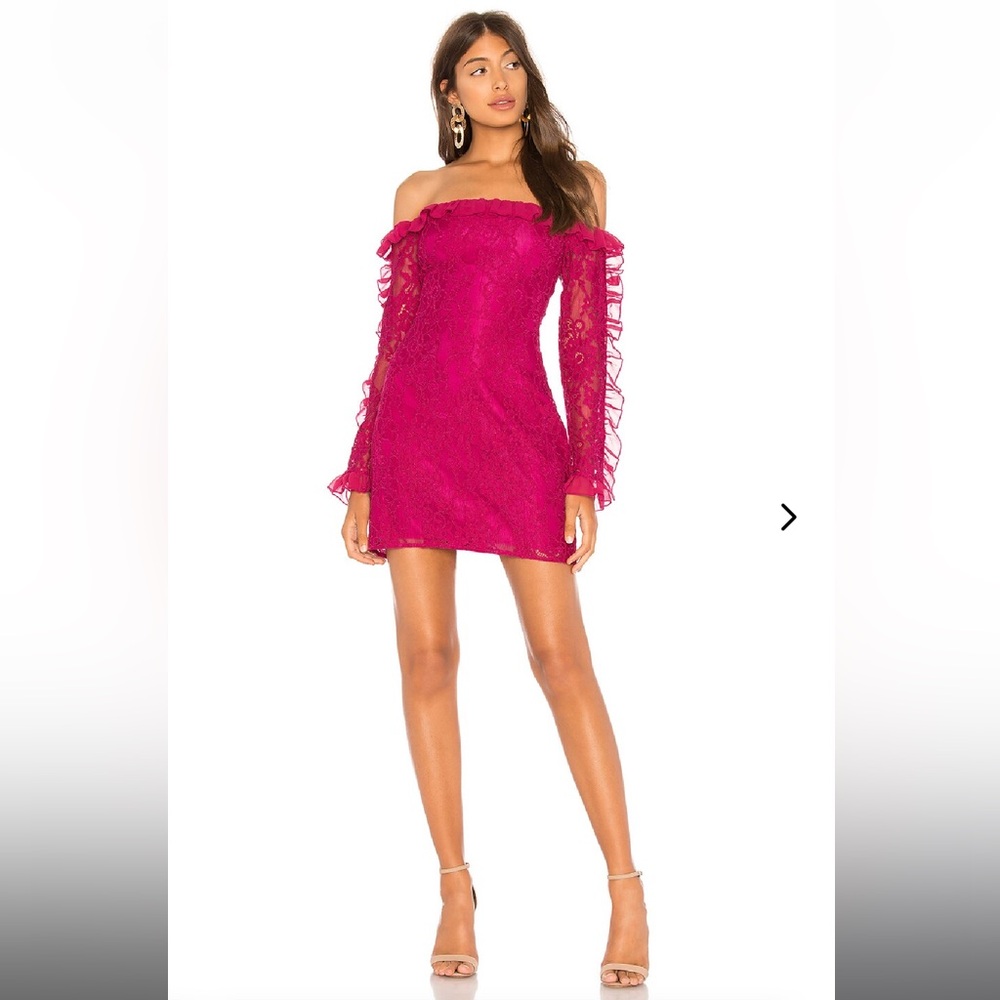 Lovers and friends size xs LEO MINI DRESS‎ berry pink long sleeve lace ruffle